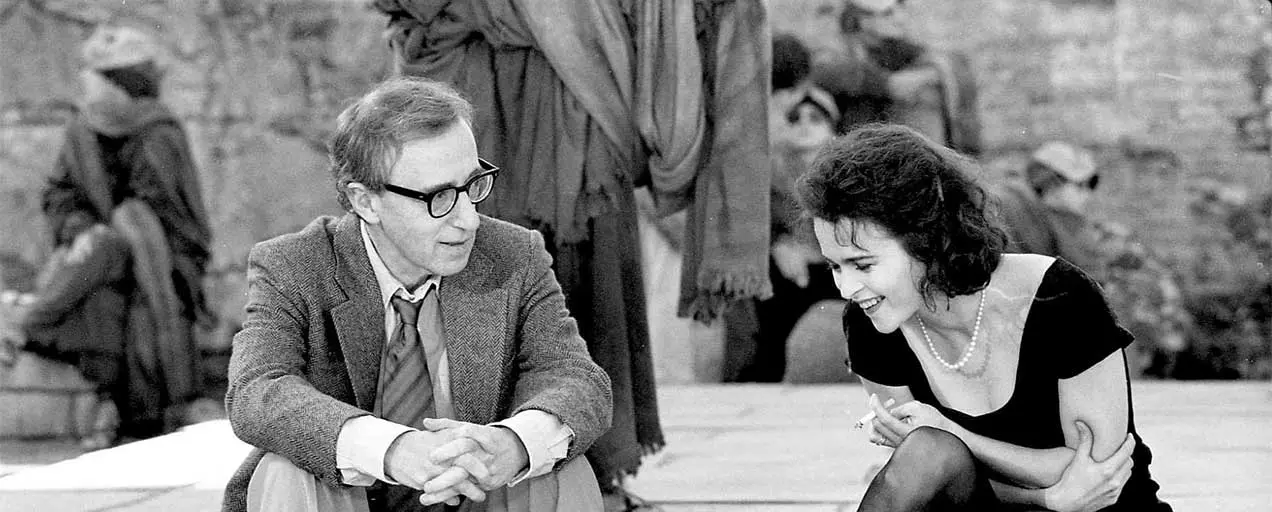 Woody Allen and Mia Farrow on set.