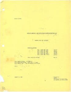 Yellow document with typed text and numbers.