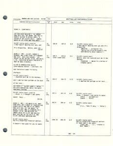 Script page with dialogue and notes.