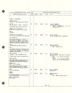 Script page with dialogue and scene details.