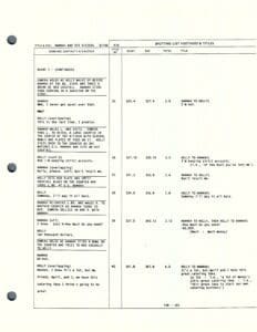 Script page with dialogue and scene details.