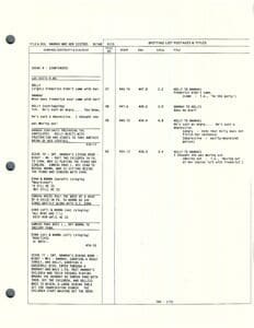Script page with dialogue and scene details.