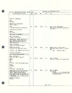 Script page with dialogue and notes.