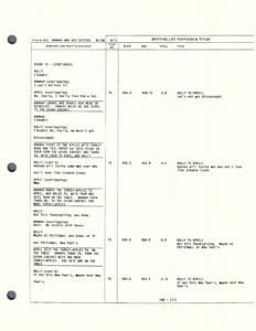 Script page with dialogue and scene details.