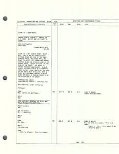 Script page with dialogue and scene details.