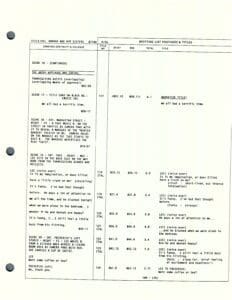 Script page with dialogue and notes.