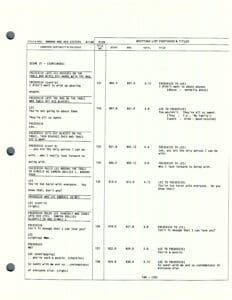 Script page with dialogue and scene descriptions.