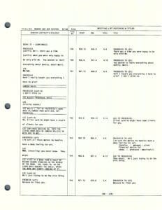 Typed script page with dialogue and notes.