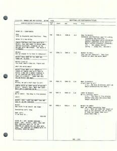 Typed script page with dialogue and notes.