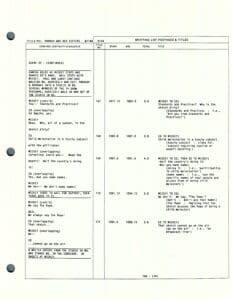 Script page with dialogue and notes.