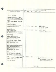 Script page with spotting list details.
