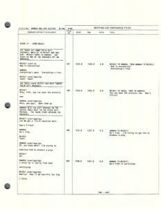 Script page with dialogue and notes.
