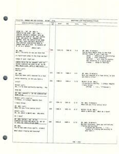 Script page with dialogue and footnotes.