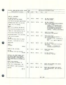 Script page with dialogue and scene details.