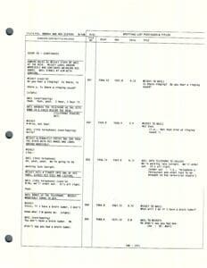 Typed script page with dialogue and notes.