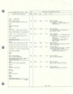 Script page with dialogue and scene details.