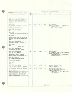 Typed script page with dialogue and notes.