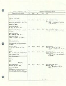 Script page with dialogue and scene details.