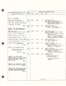 Film script page with dialogue and notes.