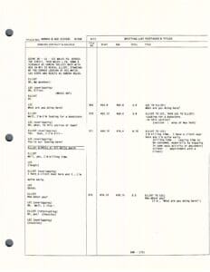 Script page with dialogue and notes.