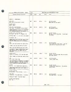Script page with dialogue and scene descriptions.