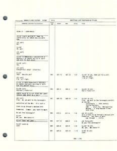 Film script page with dialogue and notes.