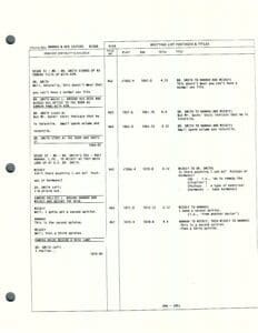 Script page with dialogue and scene details.