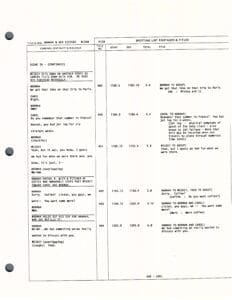 Script page with dialogue and scene details.
