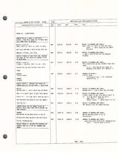 Script page with dialogue and timestamps.