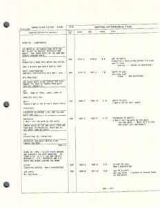 Script page with dialogue and scene details.