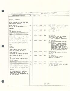 Typed script page with dialogue and notes.