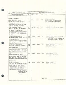 Script page with dialogue and notes.