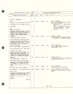 Film script spotting list and dialogue.