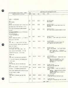 Script page with dialogue and scene details.