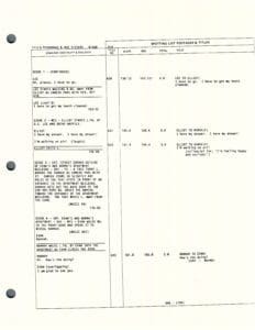 Script with dialogue and scene descriptions.