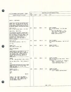 Script page with dialogue and notes.