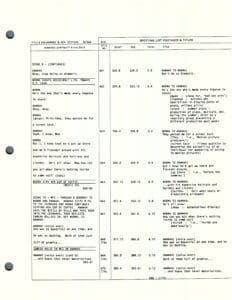 Script page with dialogue and notes.