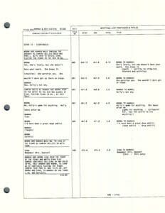 Script page with dialogue and scene details.