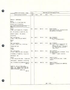 Script page with dialogue and notes.