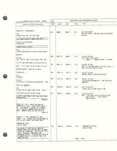 Script page with dialogue and scene notes.