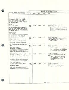 Script page with dialogue and annotations.