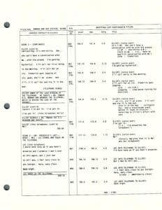 Script page with dialogue and notes.