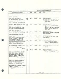 Script page with dialogue and timestamps.