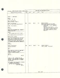 Script page with dialogue and scene notes.