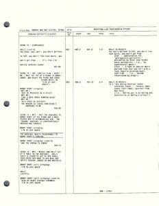 Script page with dialogue and notes.