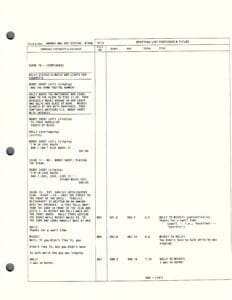 Script page with dialogue and notes.