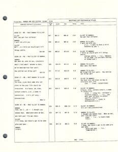 Script page with dialogue and scene directions.