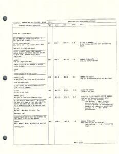Script page with dialogue and timing notes.