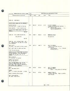 Script page with dialogue and scene descriptions.