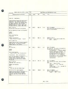 Script page with dialogue and notes.